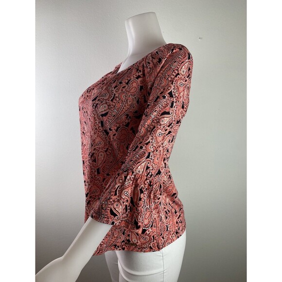 F. Michael Kors Top Size M Paisley Multicolor Pink Top Ruffle Sleeve NWT $64 - Picture 5 of 11